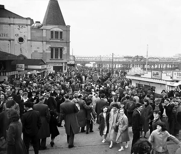 Easter Monday holiday crowds at the entrance to Tower Grounds, New Brighton, Merseyside