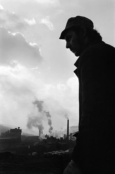 Ebbw Vale, Wales. Welsh steelworker makes his way home from the British Steelworks of