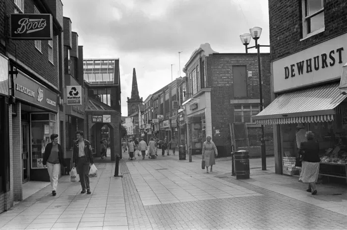 Framed Print : Eccleston Street Prescot, Merseyside, which has seen the arrival of a new shopping mall Framed Print : Eccleston Street Prescot, Merseyside, which has seen the arrival of a new shopping mall