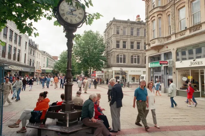 Framed Print : Echo Centenary Clock on Queen Street, Cardiff, on the day of Princess Dianas funeral Framed Print : Echo Centenary Clock on Queen Street, Cardiff, on the day of Princess Dianas funeral