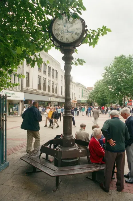 Framed Print : Echo Centenary Clock on Queen Street, Cardiff, on the day of Princess Dianas funeral Framed Print : Echo Centenary Clock on Queen Street, Cardiff, on the day of Princess Dianas funeral
