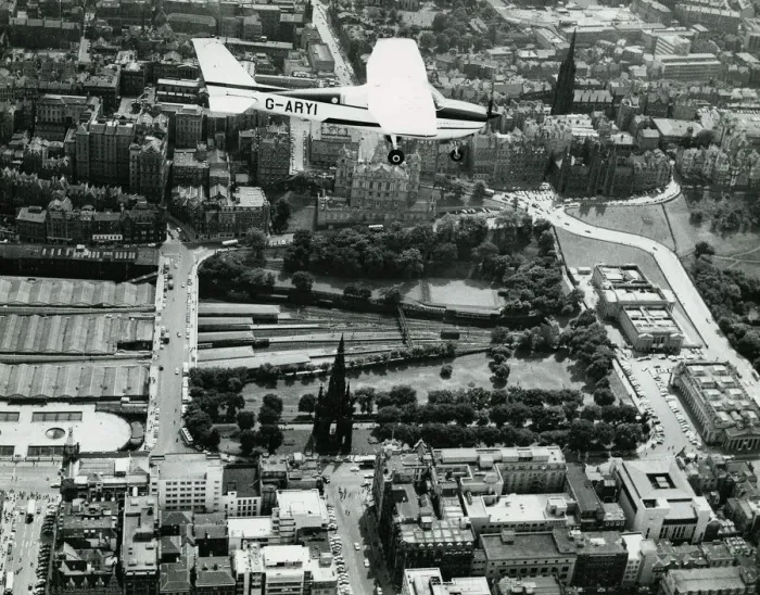 Framed Print : Edinburgh Aerial with cessna plane flying over the city 1969 Framed Print : Edinburgh Aerial with cessna plane flying over the city 1969