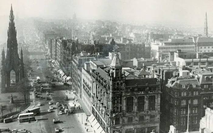 Framed Print : Edinburgh Aerial of Princes Street and Scott Monument 1963
