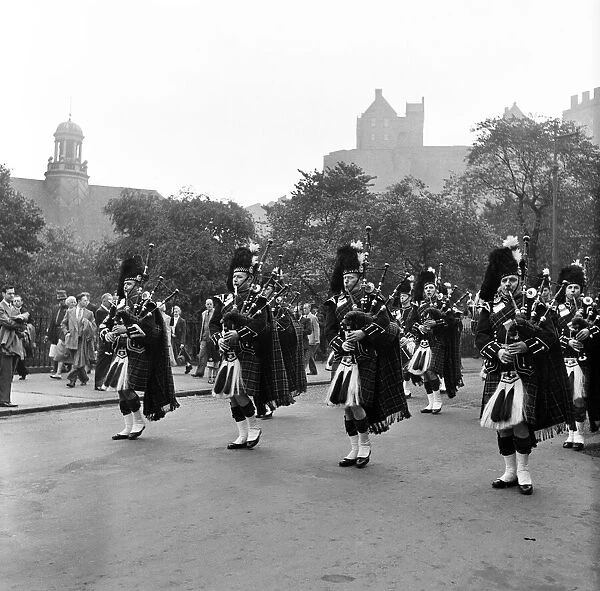 Edinburgh City Police Pipe Band, Scotland. 24th September 1954