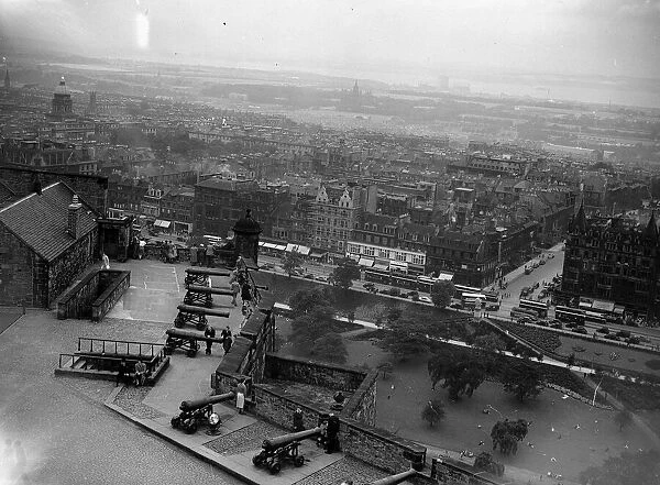Edinburgh city view from the Castle 1950
