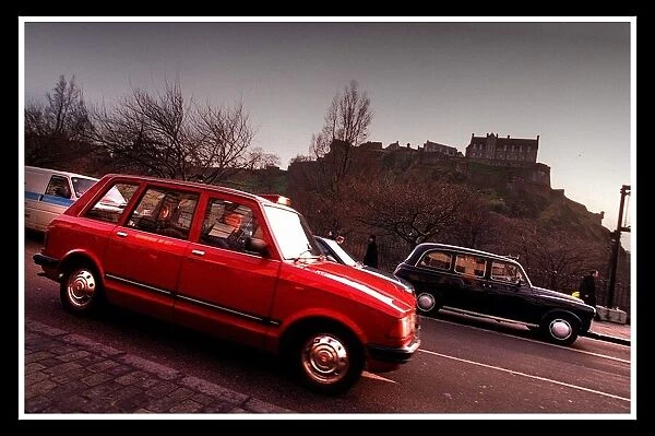 Edinburgh taxi cabs December 1999 red black hackney taxis Scotland