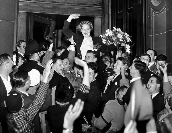 Edith Pitt, Conservative MP for Edgbaston is cheered by supporters after results are