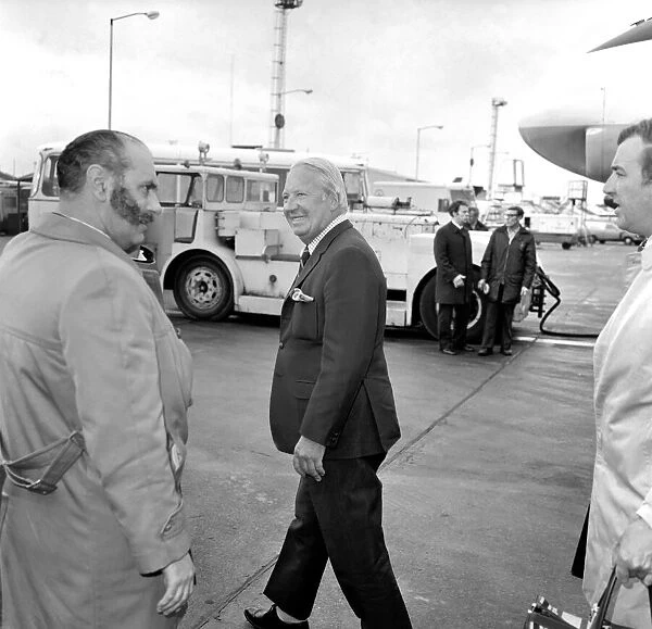 Edward Heath: Edward Heath arrives at Heathrow Airport today. January 1975 75-00232