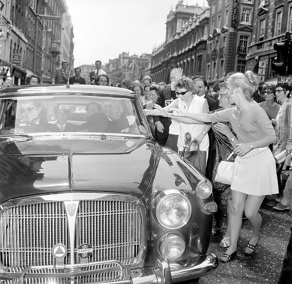 Edward Heath after his Victory: Edward Heath in his car as crowds mass round him in