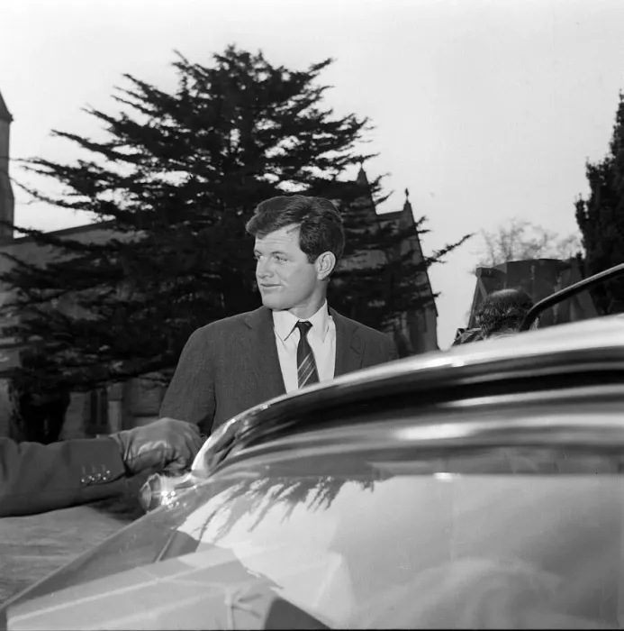 Framed Print : Edward Kennedy departs from Edenson church after paying respects at the grave of his Framed Print : Edward Kennedy departs from Edenson church after paying respects at the grave of his
