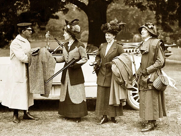 Edwardian society ladies as mannequinns at the Fair of British Fashion held at the Royal
