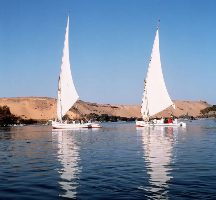 Framed Print : Egypt - Aswan - Nile boats sailing on the Nile Framed Print : Egypt - Aswan - Nile boats sailing on the Nile