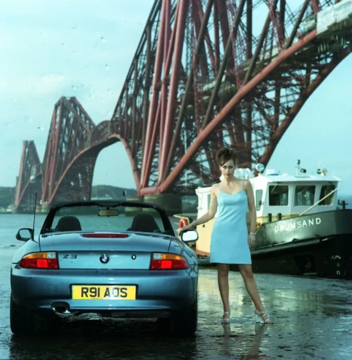 Framed Print : Eileen Catterson with Z3 BMW convertible car May 1998 at Forth Rail bridge Framed Print : Eileen Catterson with Z3 BMW convertible car May 1998 at Forth Rail bridge