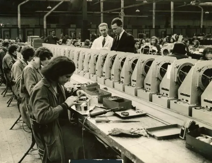 Framed Print : Ekco Wireless Manufactures at work at their desks on the production line 1932 Framed Print : Ekco Wireless Manufactures at work at their desks on the production line 1932
