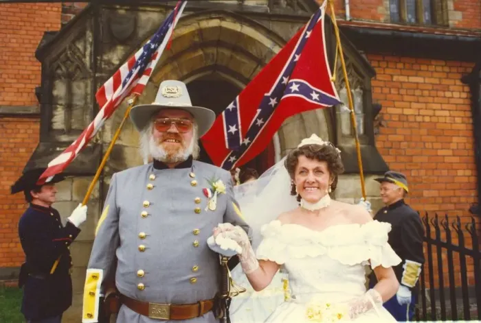 Framed Print : elderly couple getting married in a civil war themed wedding. A1 traffic stopper