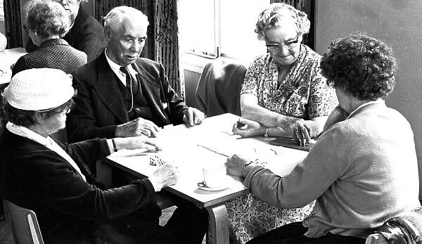 Elderly people playing dominoes, Coventry. 16th August 1962