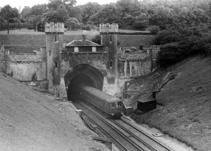 Framed Print : An Electric Train passing through a tunnel. c. 1950 P044393 English Railways