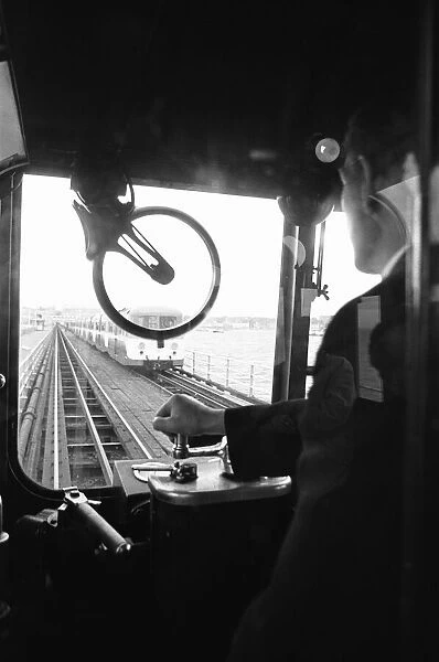 Electric trains passing on Southend pier, seen here from the drivers point of view