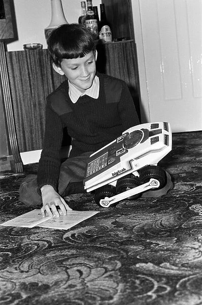 Electronic childrens toys. Pictured, 11 year old Andrew with the Big trak Electronic