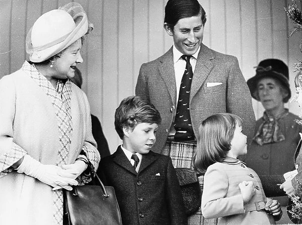 Elizabeth Queen Mother with Prince Charles Lord Linley and Sarah Armstrong Jones