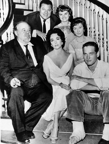 Elizabeth Taylor actress sits on stairs with others