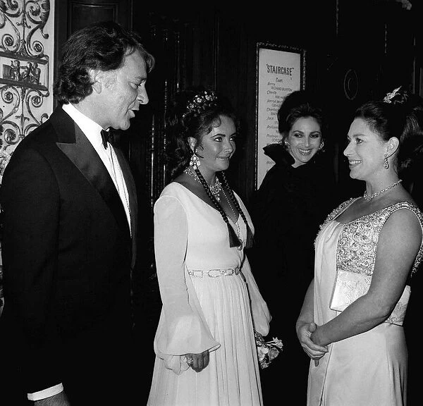 Elizabeth Taylor and husband Richard Burton with Princess Margaret at the premiere of
