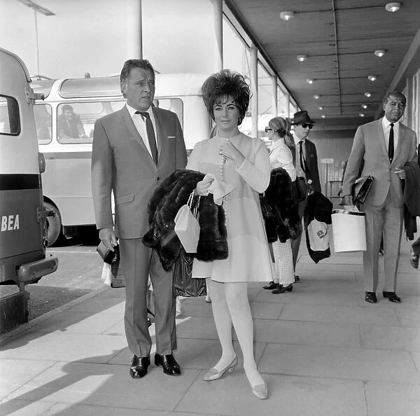 Elizabeth Taylor and Richard Burton at Heathrow Airport. April 1967