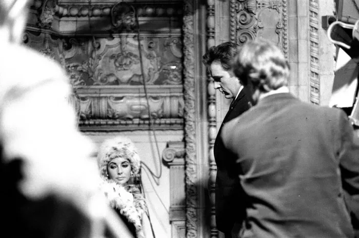 Framed Print : Elizabeth Taylor and Richard Burton on the television set where Richard is filming a