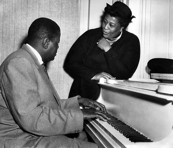 Ella Fitzgerald and Oscar Peterson, Jazz singer and piano specialists arrive in England