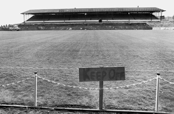 Elland Road, Leeds United Ground. Keep off sign in place as improvements to