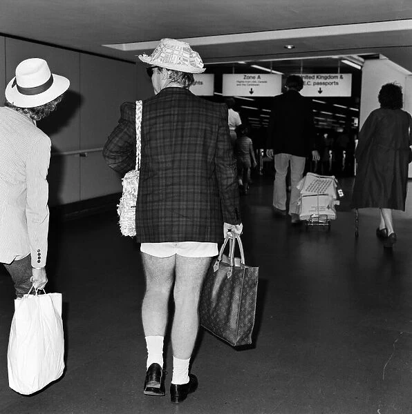 Elton John arriving at Heathrow Airport from Antigua. 20th August 1981