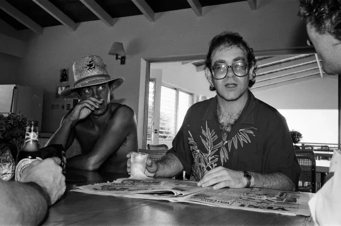 Framed Print : Elton John and Bernie Taupin on the Caribbean island of Montserrat Framed Print : Elton John and Bernie Taupin on the Caribbean island of Montserrat