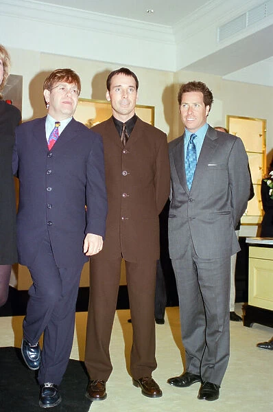Elton John, David Furnish and David Linley at the opening of 'Theo Fennell