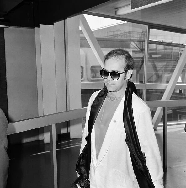 Elton John at London Heathrow Airport. 16th September 1979