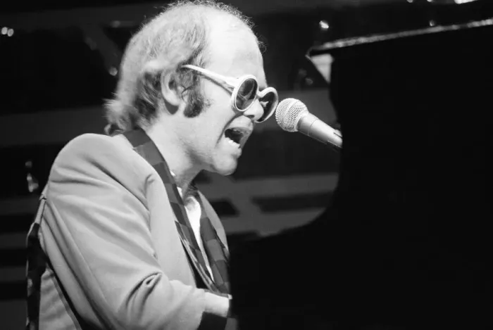 Framed Print : Elton John performing on stage, during the Elton John and Ray Cooper concert tours Framed Print : Elton John performing on stage, during the Elton John and Ray Cooper concert tours