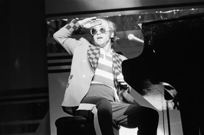 Framed Print : Elton John performing on stage, during the Elton John and Ray Cooper concert tours Framed Print : Elton John performing on stage, during the Elton John and Ray Cooper concert tours