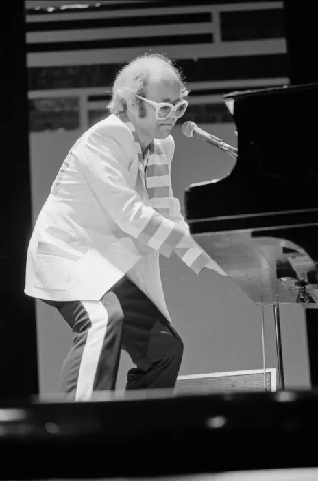 Framed Print : Elton John performing on stage, during the Elton John and Ray Cooper concert tours Framed Print : Elton John performing on stage, during the Elton John and Ray Cooper concert tours