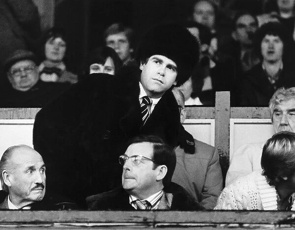 Elton John Pop Singer And Chairman Of Watford Football Club Sits In His Seat Before The