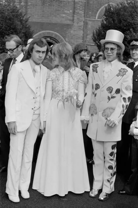 Framed Print : Elton John (right) pictured here as best man to his songwriting partner Bernie Taupin
