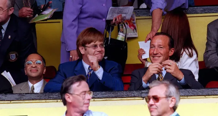 Framed Print : Elton John singer and Watford FC Chairman after receiving a standing ovation at Vicarage Framed Print : Elton John singer and Watford FC Chairman after receiving a standing ovation at Vicarage