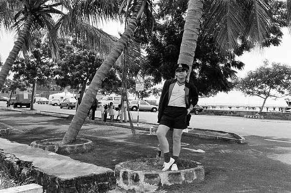 Elton John wearing a Watford F. C. shirt on the Caribbean island of Montserrat