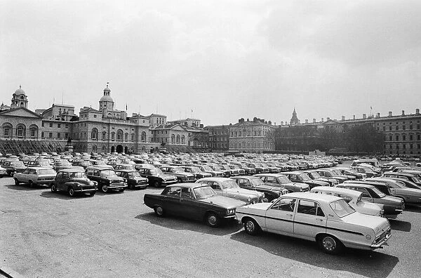 An emergency car park set up in Horse Guards Parade, Central London to accommodate