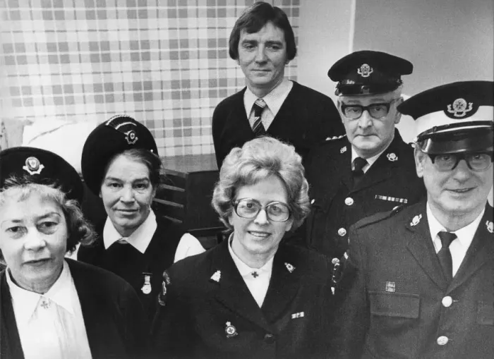 Framed Print : Emergency Services team - (l - r) Irene Haak, Whickham Red Cross, June Thompson