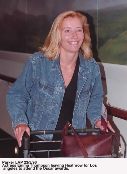 Framed Print : Emma Thompson the British actress leaving Heathrow for Los Angeles to attend Oscars Framed Print : Emma Thompson the British actress leaving Heathrow for Los Angeles to attend Oscars
