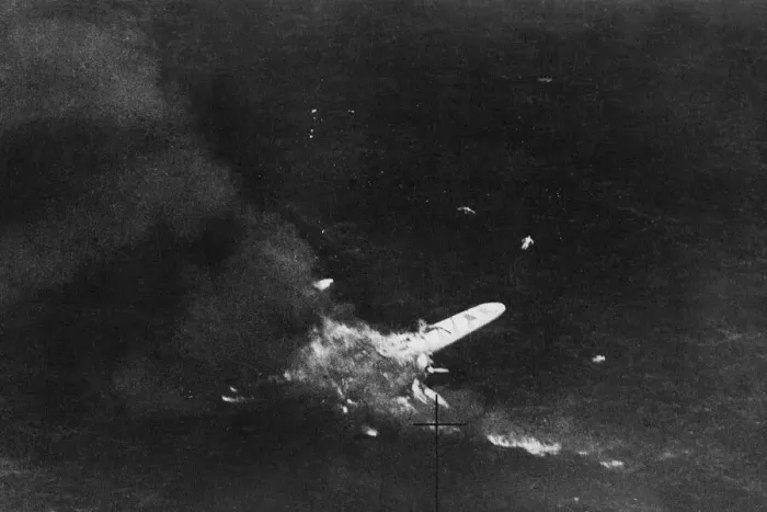 Framed Print : End of Italian seaplane. As the result of an encounter with an R. A Framed Print : End of Italian seaplane. As the result of an encounter with an R. A