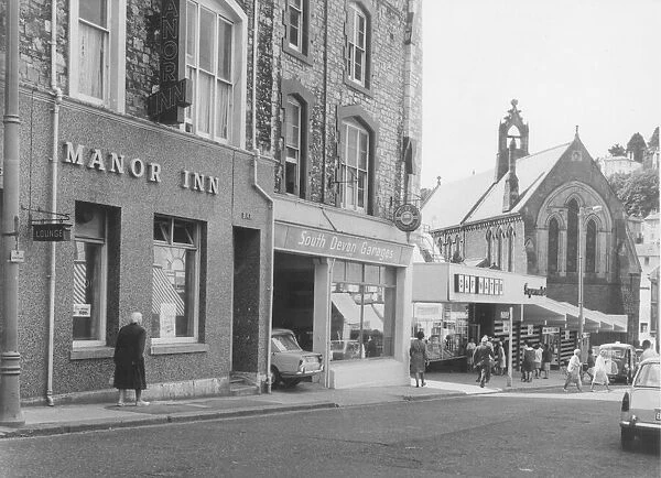 The bottom end of Market Street, Torquay in the early 1960s showing the Manor Inn