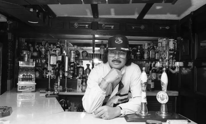 Framed Print : Engelbert Humperdink behind the bar of his own pub at his home near Leicester Framed Print : Engelbert Humperdink behind the bar of his own pub at his home near Leicester