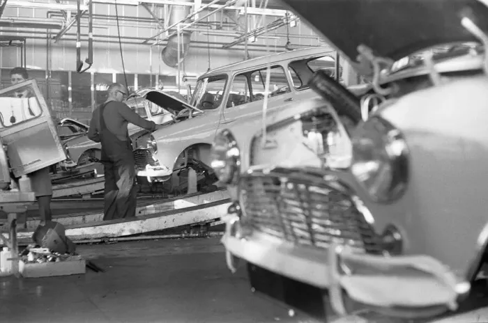 Framed Print : The engine bay on a Austin Mini is prepared to receive its engine on the production line Framed Print : The engine bay on a Austin Mini is prepared to receive its engine on the production line