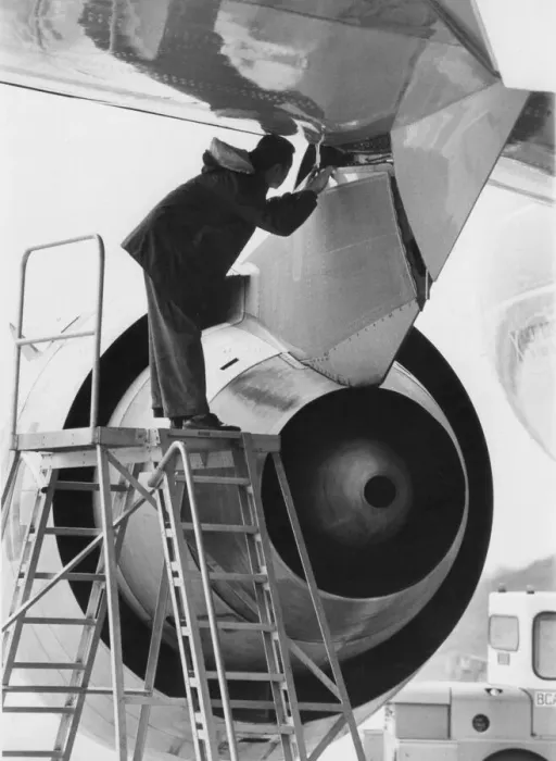 Framed Print : The engine of a McDonnell Douglas DC-10 airliner / aircraft being examined at Gatwick Framed Print : The engine of a McDonnell Douglas DC-10 airliner / aircraft being examined at Gatwick