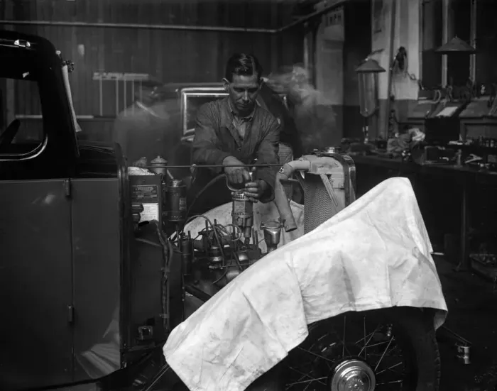 Framed Print : Engines being assembled at the Triumph car factory in Coventry. 23 September 1931 Framed Print : Engines being assembled at the Triumph car factory in Coventry. 23 September 1931
